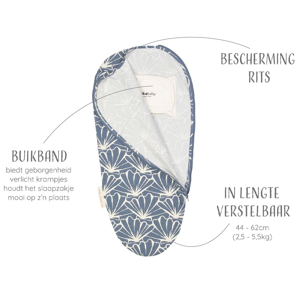 Puckababy swaddle sleeping bag Piep 0 – 3 months – Seashell Denim